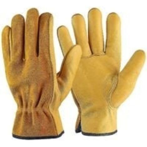 Gants de Travail en Cuir de Vache,pour Chauffeurs, Bricolage ,Jardinage, Stockage, Travaux Agricoles, Multifonctions (XL, Jaune)