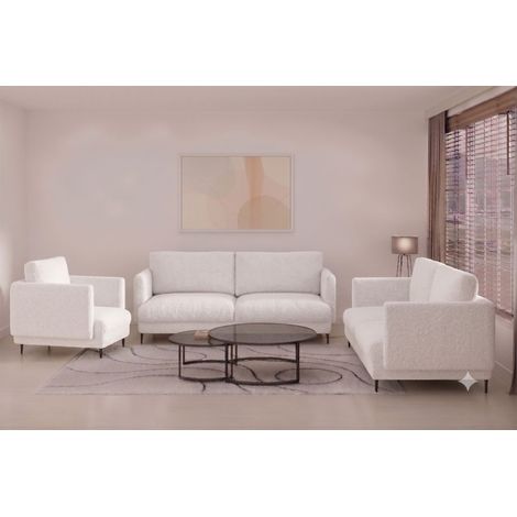 Sofaset Designersofas HELMER 3-2-1 Stoff Baloo Weiß