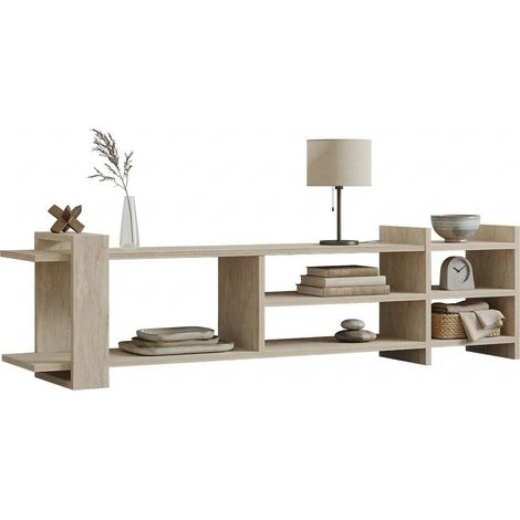 Mobile Porta tv Zubiena, 2 Ripiani, 5 Vani, Peso Supportato 40 kg, 156x30x40h cm Beige Marmo
