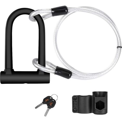 Bike U Verrou De Sécurité Robuste En U Avec Câble Flexible De 1,2 M Et Support De Montage Robuste Pour Vélo De Route, Vtt, Vélo Électrique Pliable (1/5)