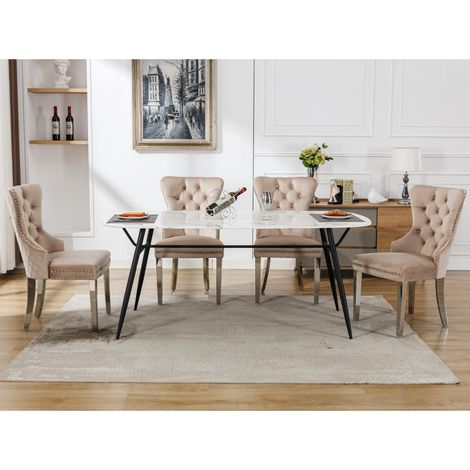 Chaise de salle à manger (chaise de cuisine, de salon avec heurtoir original au dossier, chaise beige (1/5)