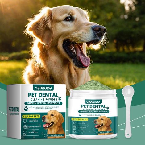 Poudre nettoyante pour les dents des chiens, formule équilibrée, nettoie et élimine les odeurs, poudre dentaire pour animaux à base de bicarbonate de sodium – 100 g x 1 + 1 cuillère doseuse x 1 (1/5)