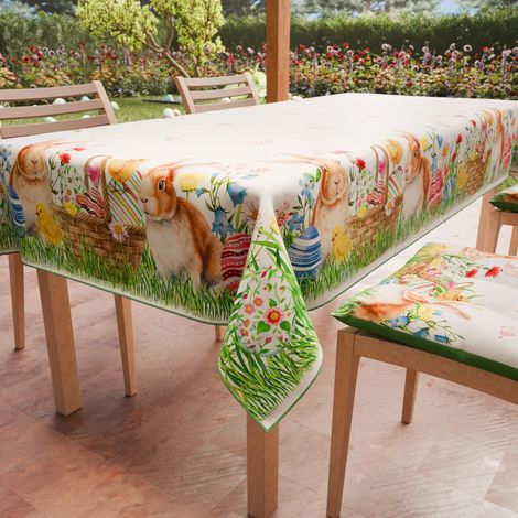 Nappe Anti-Taches Rectangulaire (140 x 300 cm) Couvre-Table de Cuisine, Motif Lapins, X14 Places, 100% fabriquée en Italie (1/4)