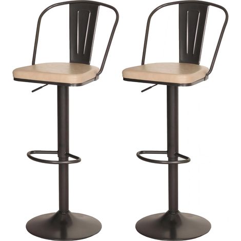 Set di 2 sgabelli da bar seggiolone regolabile in altezza girevole design industriale in similpelle beige e metallo TDB04090
