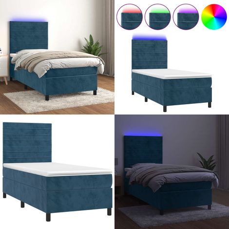 Boxspringbett mit Matratze & LED Dunkelblau 80x200 cm Samt - Boxspringbett - Doppelbett - Samtbett - Luxusbett - Schlafsofa - Home & Living (1/5)