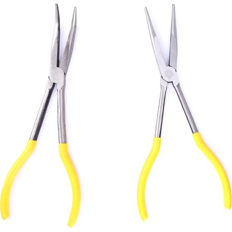 Pince à bec long coudée 45° en acier au carbone, lot de 2, outils manuels d'atelier, 28 cm, pour travaux de précision et bricolage (1/5)