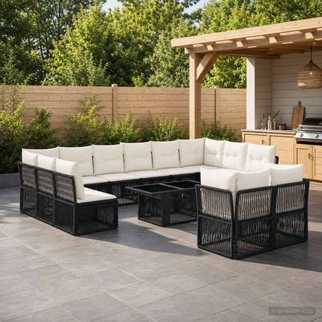 vidaXL Set Divano da Giardino 13 pz Nero polyrattan (1/5)