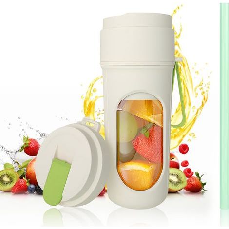 Mini Blender Smoothie, 450 ml Mixeur Portable pour Smoothie Petit Blender avec Couvercle de Voyage Rechargeable USB Mixer Portable avec 12 Lames Sans BPA pour Cuisine Sport Bureau (Vert) (1/5)