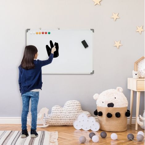 Lavagna magnetica / Whiteboard 90 x 60 cm con accessori, telaio in alluminio, bianca HAVRYA (1/5)