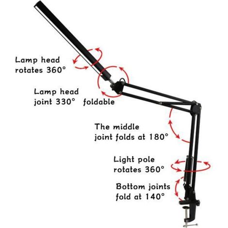 Lampe De Bureau - LED - 30 Diodes - 3 Températures De Couleur - 10 Niveaux De Luminosité - Pince Fixation - 1 Pièce (1/4)