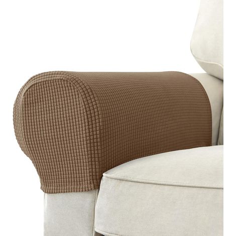 Juego de 2 fundas elásticas de jacquard para reposabrazos de sofá, protectores antideslizantes para muebles, color marrón. (1/5)