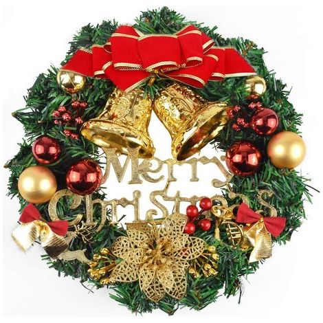 Weihnachtskranz – Festliche Kugeln – Schleifen und Glöckchen – Tür-, Wand- oder Kamindekoration – 40 cm – 1 Stück (1/5)