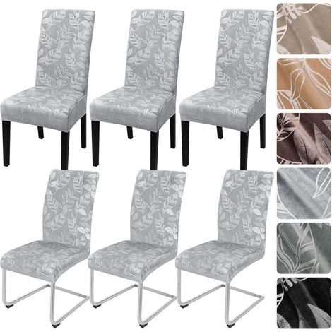 Stuhlhussen 6er Set Samt mit Blattmuster, elastisch, für Esszimmerstühle (1/5)