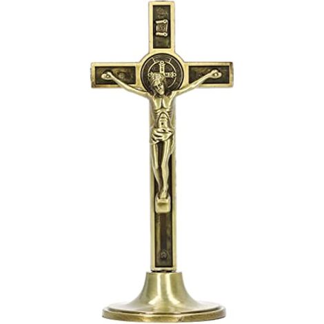 Croix de table catholique crucifix avec base amovible, crucifix catholique en métal pour décoration ou cadeau (couleur cuivre) (1/5)