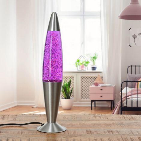 Lavalampe Lila Glitter 42 cm hoch mit G9 Leuchtmittel Retro Glitterlampe Tischleuchte JENNY