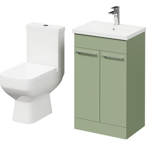 Turin Olive Green 500mm Floor Standing Vanity Unit and Toilet Suite with 1 Tap Hole Basin and 2 Doors with Polished Chrome Handles (1/5)