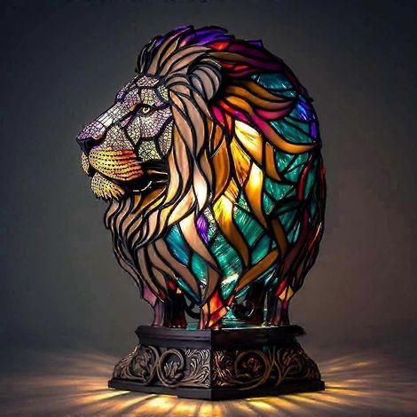 Nouvelle série Chien - Ornements en résine - Veilleuse LED - Statuette animale artistique - Lampe de table créative pour la maison ou le bureau - Taille : Lion