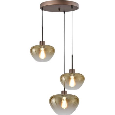 Suspension 3 lumières Genua marron avec 2x verre doré Ø 24cm et 1x Ø 29cm - 2972-15-15-35-3-2429 (1/3)