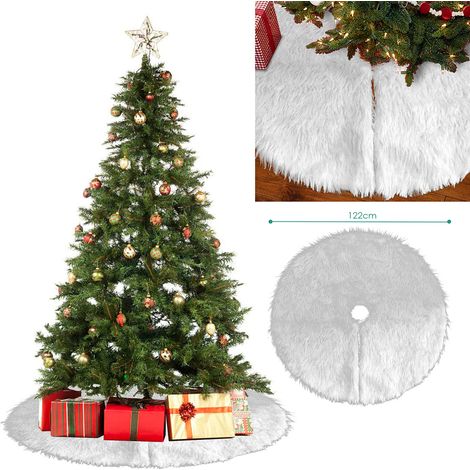 Randaco decorazione natalizia protezione del pavimento chiusura a strappo Gonna per albero di Natale bianca in peluche 122 cm (1/5)