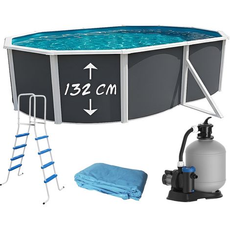 Piscine hors-sol acier Toi ANTHRACITE MAGNUM ovale 550 x 366cm H 132cm liner bleu