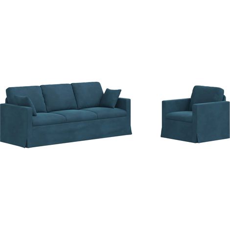 Ensemble de Canapés 2 pcs Salon de jardin Bleu 198 x 78 x 80 cm Velours (1/5)