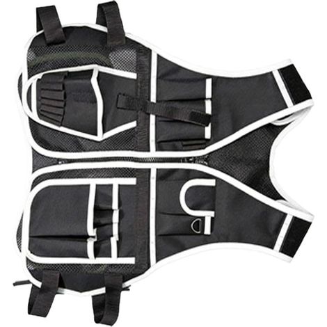 Gilet à outils pour électricien avec sangles réglables en maille respirante, pochettes de rangement robustes, équipement de travail de sécurité pour constructeurs, plombiers, charpentiers, blanc, 710 (1/5)