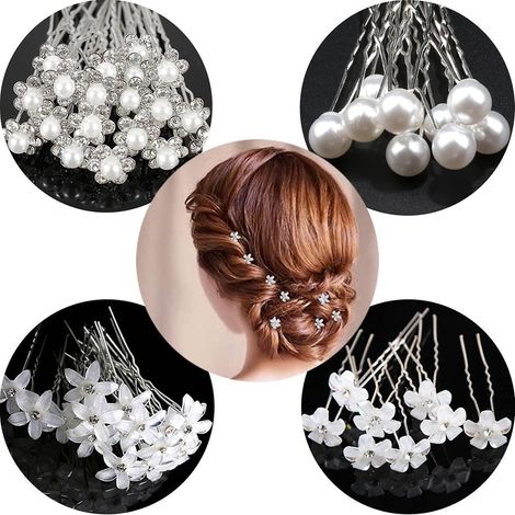 80pcs Pingles Cheveux De Marie, Pingles Cheveux De Perle De Mariage Perle Fleur Cristal Strass Pinces Cheveux Demoiselle D'honneur Cheveux Acce (1/5)