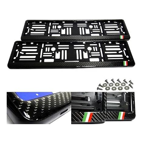 Lot de 2 supports de plaque d'immatriculation en fibre de carbone pour voiture EU et UK - Noir - 500 AR (1/5)