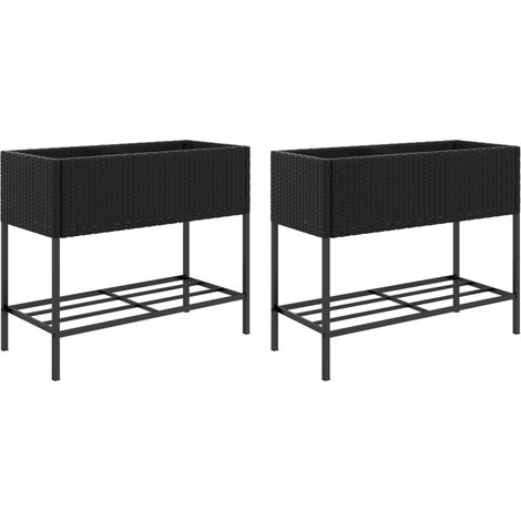 Fioriera rialzata per piante fiori giardino terrazze con ripiano set da 2 90 x 40 x 75 cm resina intrecciata nera 020038882
