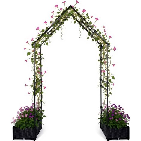 Arche de Jardin Métallique avec 2 Bacs à Fleurs, Pergola Treillis pour Plantes Grimpeantes, Roses et Légumes, Arche Décorative (1/5)