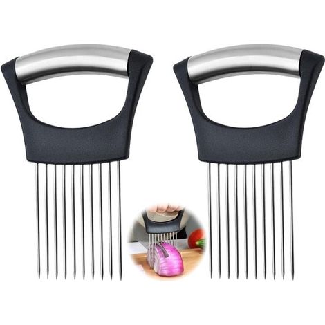 Cortador de cebollas de acero inoxidable，Paquete de 2，Soporte para cortar cebollas，Ayuda para alimentos，Estilo 2，13,5 x 11 cm (1/5)