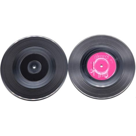 Set di 6 sottobicchieri, design a disco in vinile (LP), stile retrò, antiscivolo, per tazze, caffè e bevande. (1/3)