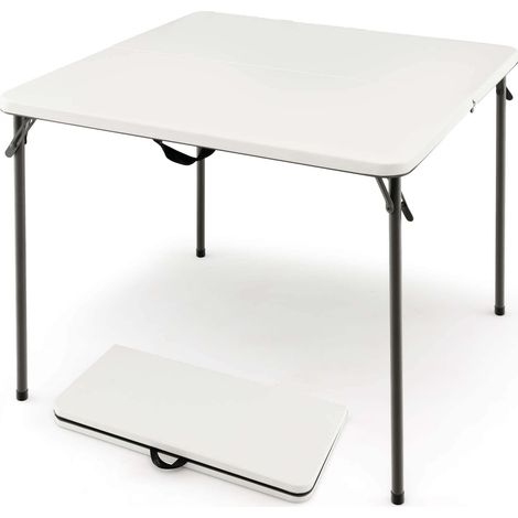 Table de camping pliante blanche en HDPE avec cadre en acier antirouille et poignée de transport pour jardin, terrasse et camping (1/5)