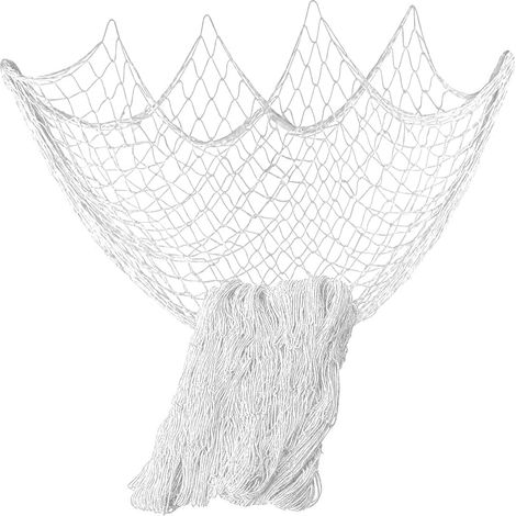 Décoration murale filet de pêche et coquillages - Cadre photo décoratif en coton style marin méditerranéen, motif filet (79 x 40 pouces),blanc (1/5)