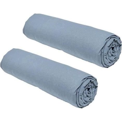 Lot de 2 draps housses TODAY Essential - 140 x 190 cm - 2 personnes - 100% Coton - Denim (1/2)