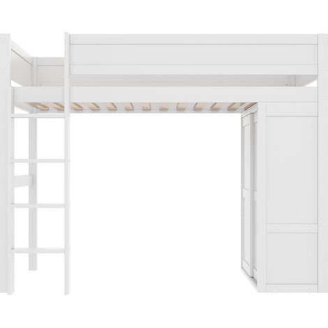 Letto a soppalco per bambini 90x200 cm con armadio e vano contenitore, bianco, pino e MDF (1/5)