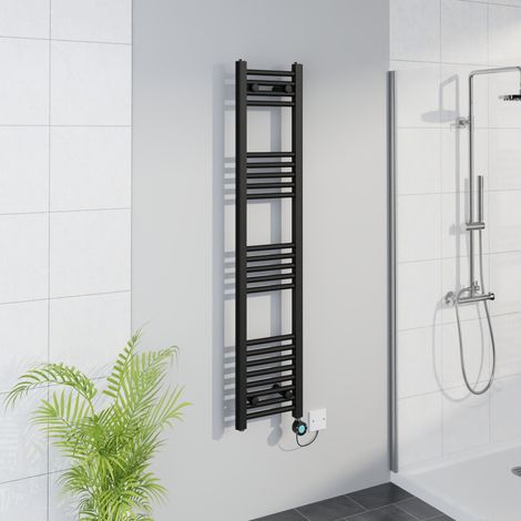 WiFi Thermostatic Straight Towel Rail Timer Black 1400x300mm (1/5)