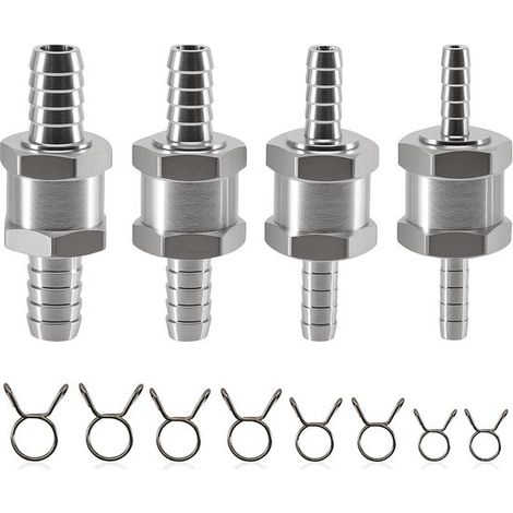Jeu de 4 clapets anti-retour en aluminium avec 8 clips à ressort pour carburant, diesel, huile et eau dans les systèmes basse pression - 6 mm, 8 mm, 10 mm, 12 mm (1/5)