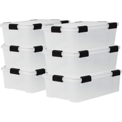Iris Ohyama Luftdichte Kunststoff-Aufbewahrungsboxen mit Deckel, 30L, 6er-Set, Transparent, Hermetischer wasserdichter Verschluss, Robust SchnappverschlÃ¼sse, Stapelbar, Staubschutz, BPA-frei, DDAT-LS