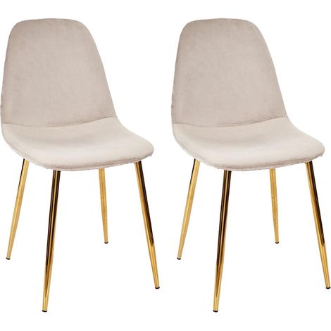 HOLLA - Lot de 2 Chaises Taupe Motif Ecailles Piétement Gold (1/5)