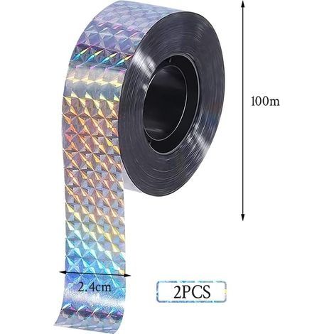 Bande Repulsif 2 Rouleaux 2.4CM 100M Anti Pigeon Effaroucheur d'oiseaux Double Face Anti Oiseaux Bande Anti-Oiseaux Holographique Brillant pour Effrayer Les Oiseaux Effaroucheur d' Oiseaux (1/5)