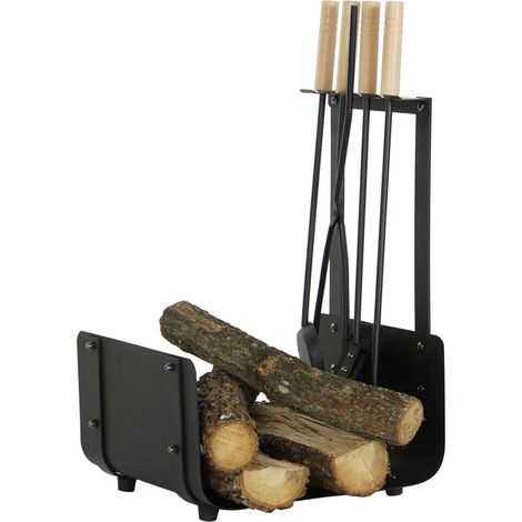 Leñera Set 4 Acero Madera 11X2,5X57 Negro CH199564 (1/5)