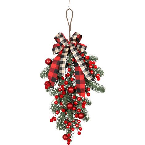 Déco de Noël pré éclairée sans Fil de noël de couronnes de Larmes artificielles pour Porte d'entrée décor de fenêtre Murale extérieure Couronne Fleur Suspendre (B One Size) (1/5)