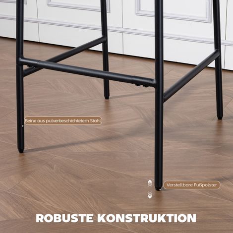 Lot de 2 tabourets de bar rembourrés, chaises hautes pour comptoir de cuisine et bar, dossier et repose-pieds, revêtement en tissu, acier, gris (1/5)