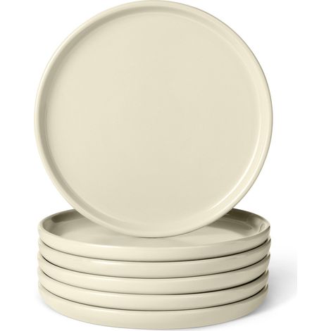 Assiettes à Dessert en Grès Émaillé, Lot de 6 Pièces, 17cm, Compatible Micro-Ondes et Lave-Vaisselle, Couleur Ivoire (1/5)