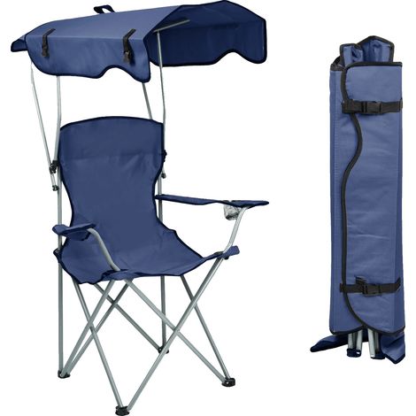 Chaise pliante, pare-soleil intégré, légère et portable, Bleu (1/2)