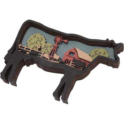 Décoration murale en bois sculpté d'animaux - Vache lumineuse à LED avec couches multiples pour artisanat et ornement (1/5)