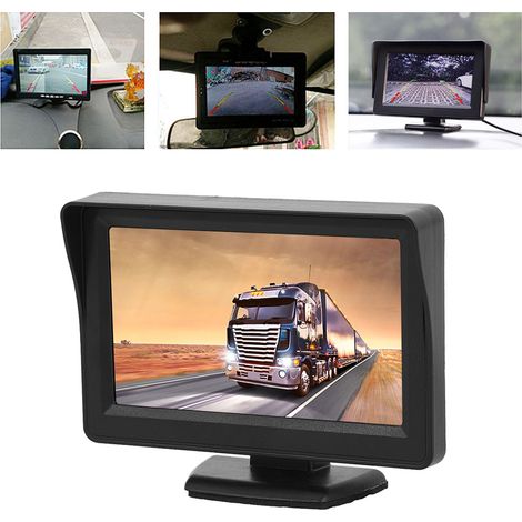 Écran LCD ultra-mince 4,3 pouces 9V-35V 3W pour caméra de recul, moniteur voiture double entrée AV, affichage rétroviseur (1/5)