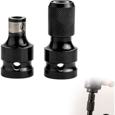 2 Pièces Adaptateurs De Douille 1/2 Vers 1/4, Porte Embout Carré Femelle Vers Hexagonal, Acier Carbone et Alliage Noirs, pour Foret, Visseuse et Tournevis (1/5)