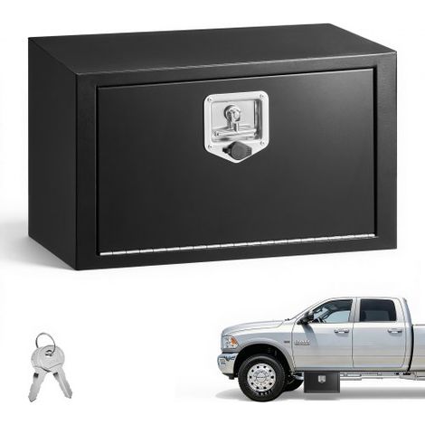 Caja de Almacenaje para Camión 609x305x356 mm, Caja de Herramientas de Acero con Cerradura y Llaves, para Debajo de Carrocería del Camión, con Asa en T para Furgoneta, SUV, Camioneta, Negro (1/5)